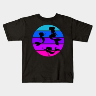 Mermaids Swimming in a Pink, Purple, and Blue Ocean Kids T-Shirt